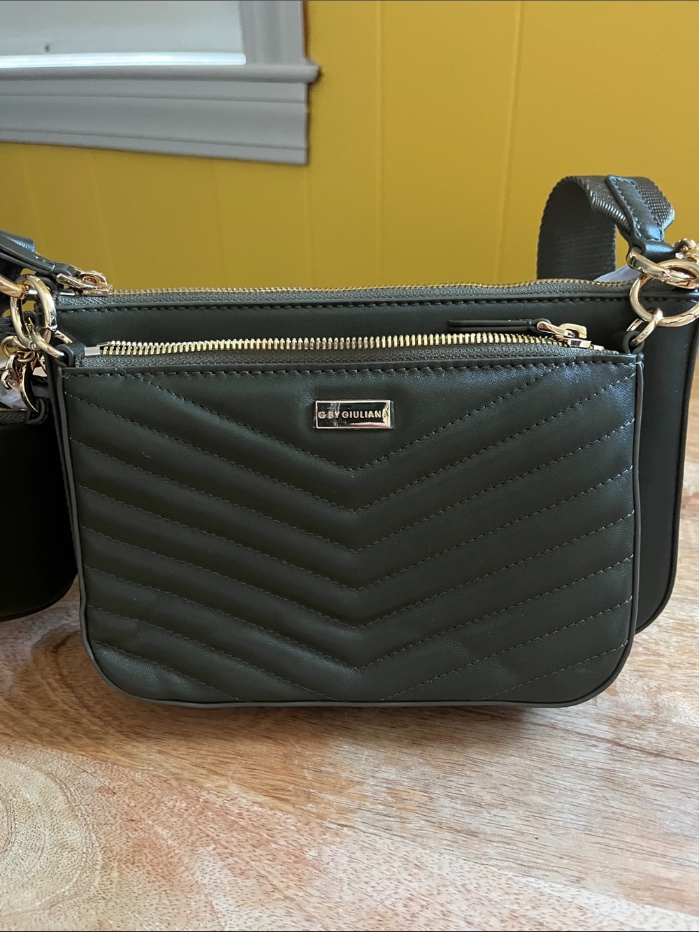 G by Giuliana Olive Quilted Crossbody Bag with Gold Hardware